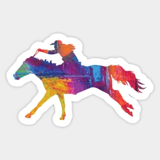 Cowgirl Riding a Running Horse with Rainbow Background Sticker